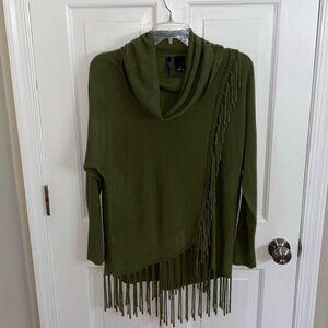New Directions fringed cowl neck sweater size PS